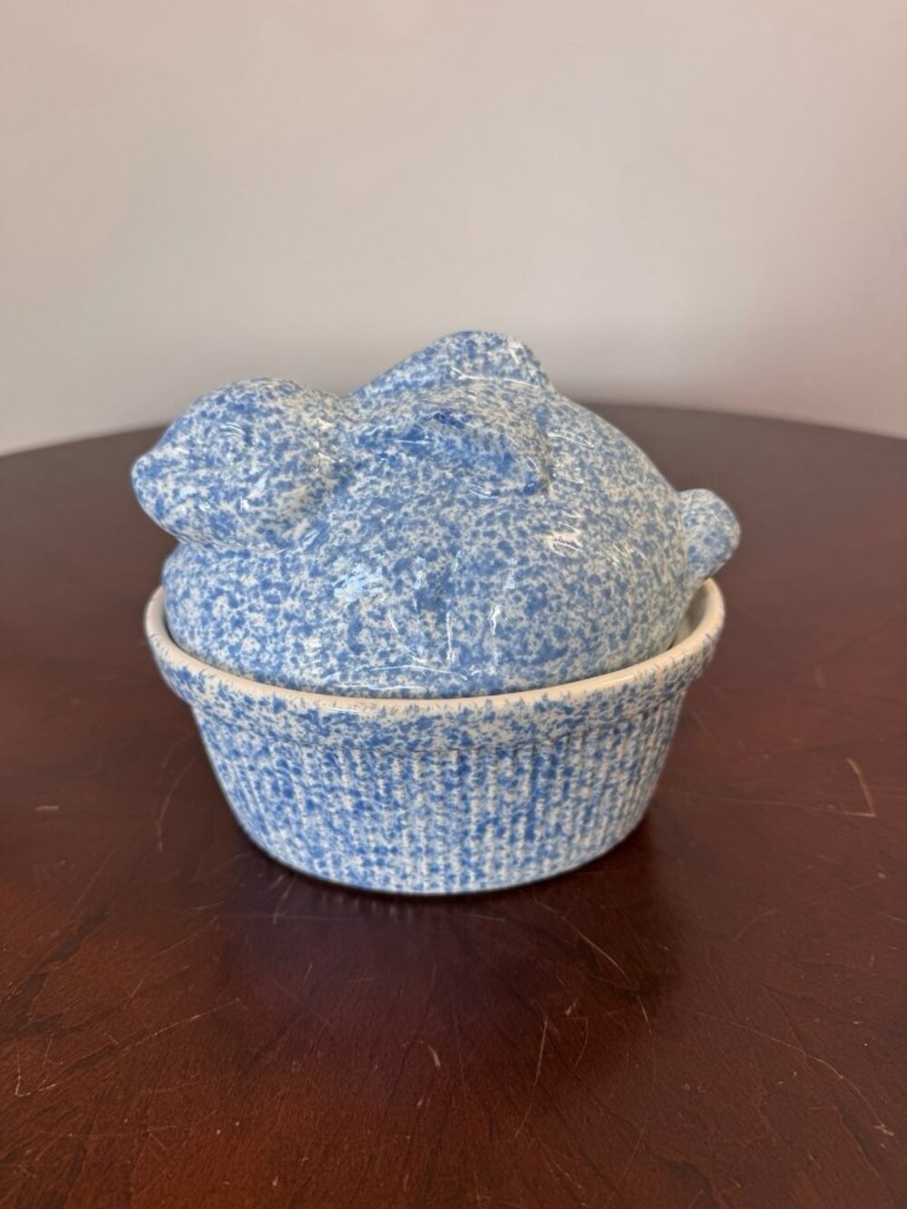 Pottery Craft Bunny Blue & White Casserole Dish W/ Lid 2pc Set